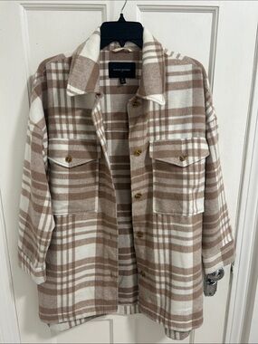Banana Republic Beige and White Plaid Shacket